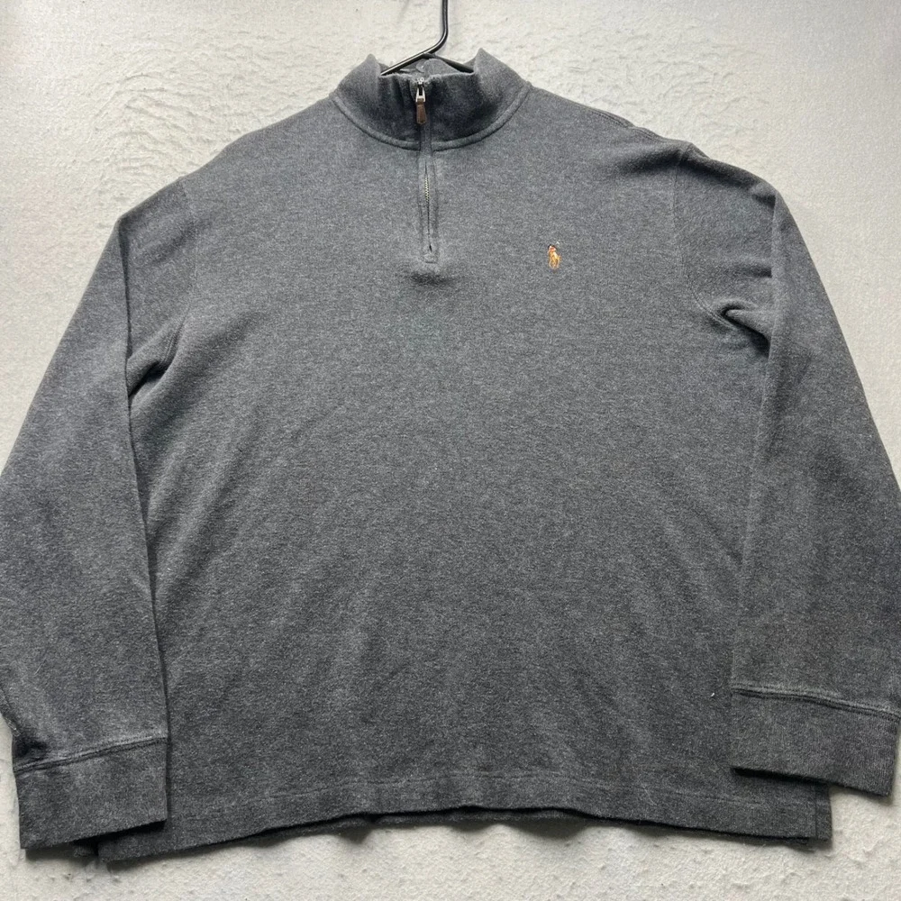 Polo Ralph Lauren Mens Large Grey Estate Rib Quarter Zip Pullover Sweater Cotton